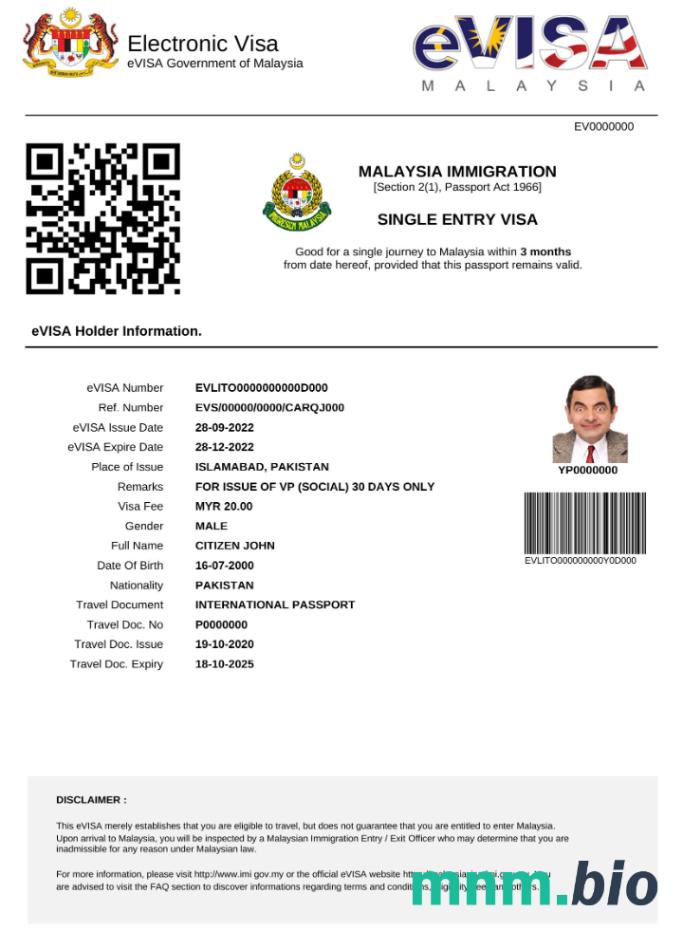 Malezja szablon e-visa